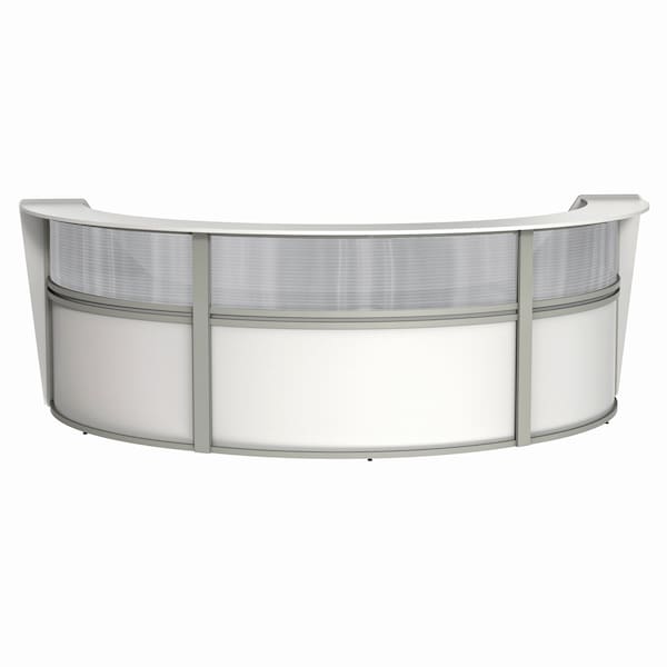 Reception Desk 71 in D X 46 in H, 11.9 ft W X Thermofused Laminate, Clear, White